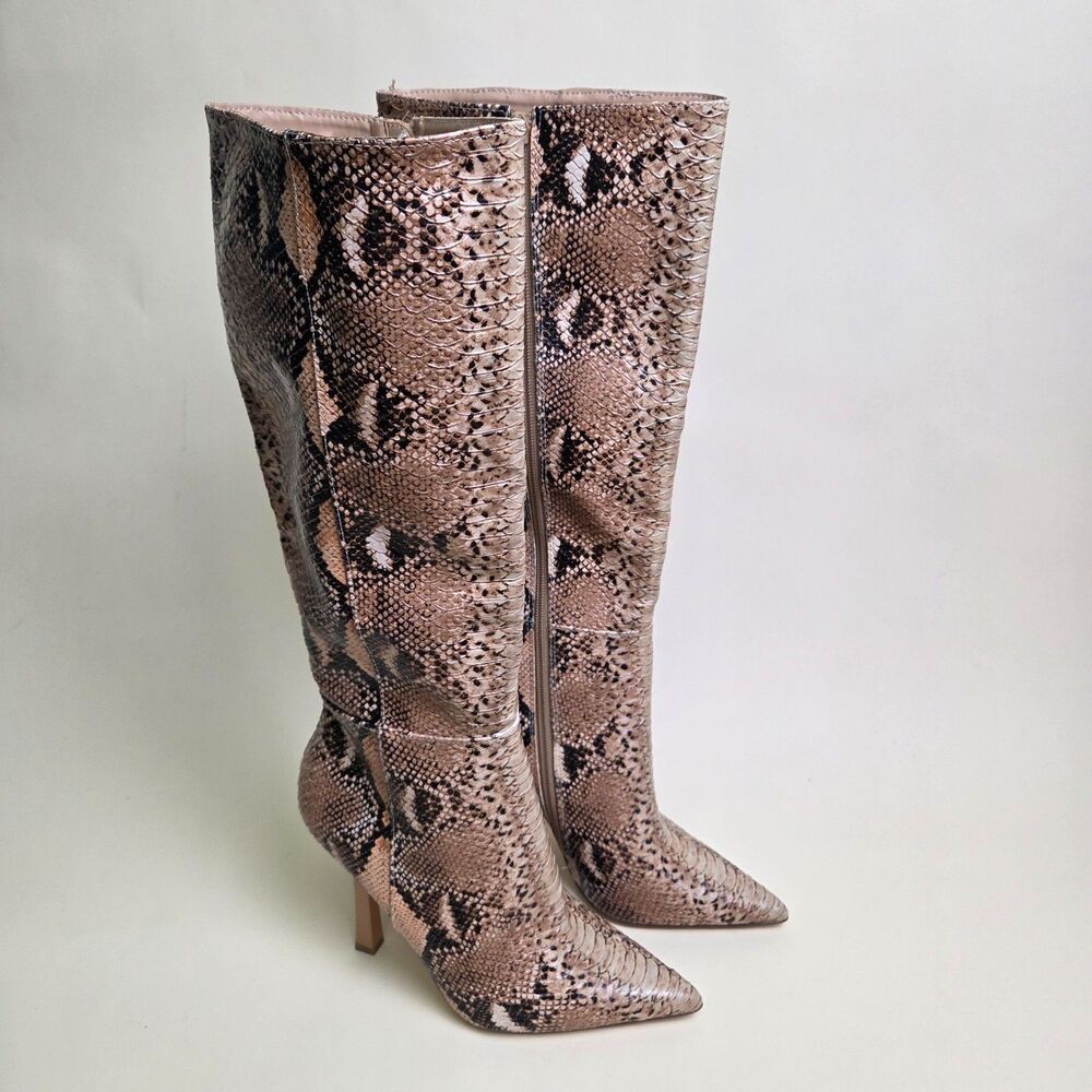 Steve Madden Kathleen Knee High Boots Snake Print Pointed Toe Stiletto Size 7.5